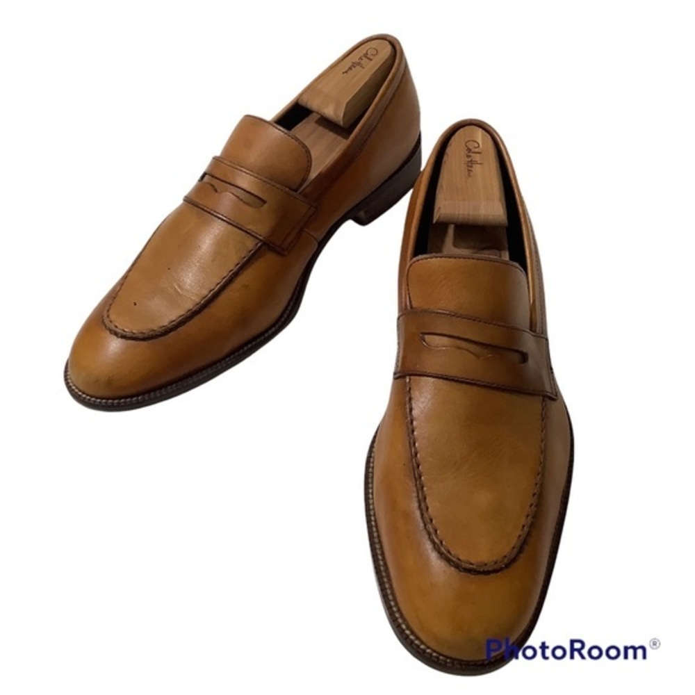 Cole Haan Leather Harrison Grand Penny Loafer w Wood Shoe Forms Cognac SZ 9M EUC